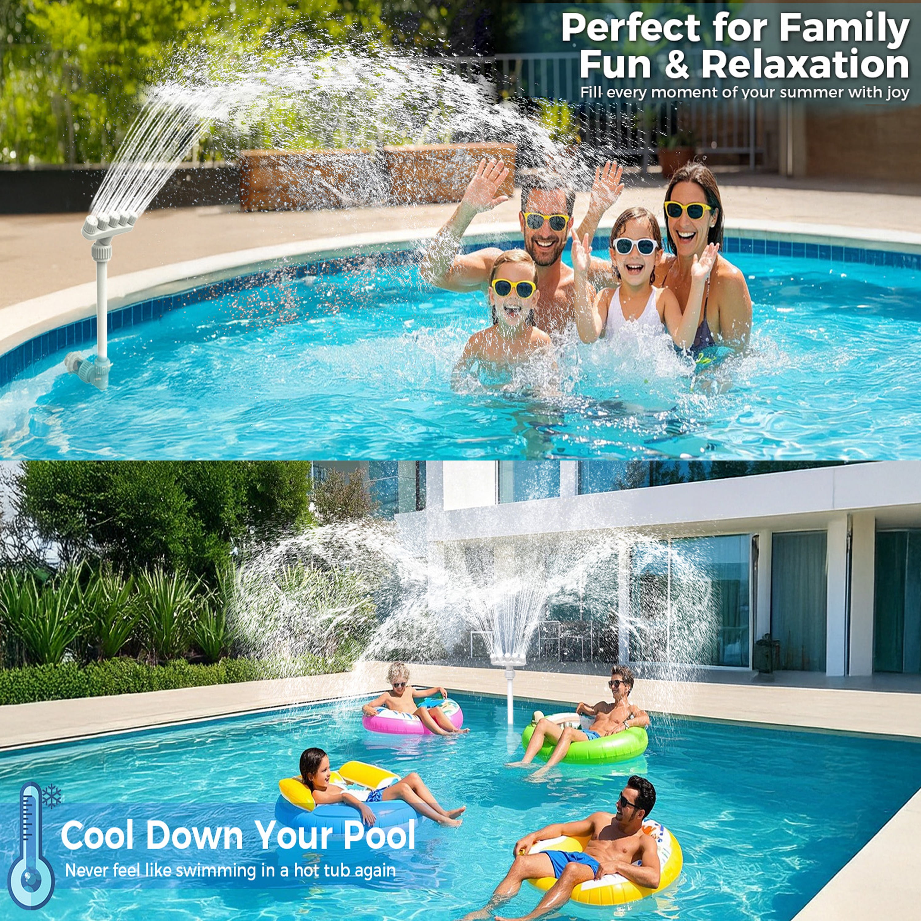 Hyindoor Pool Fountain for Above and In-Ground Pools, Adjustable 5 Nozzles Spray Waterfall Sprinkler Cooler
