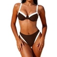 thumbnail image 2 of PWPSG Underwire Bust Contrast Trim Two Piece Swimsuit with High Waist Brief, Supportive Bust and Flowy Hem for Swimming Brown XL, 2 of 9
