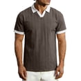thumbnail image 2 of DPTALR Men's Solid Color Short Sleeve Lapel Casual Fashion T-shirt,Coffee,Big and Tall Men L, 2 of 9