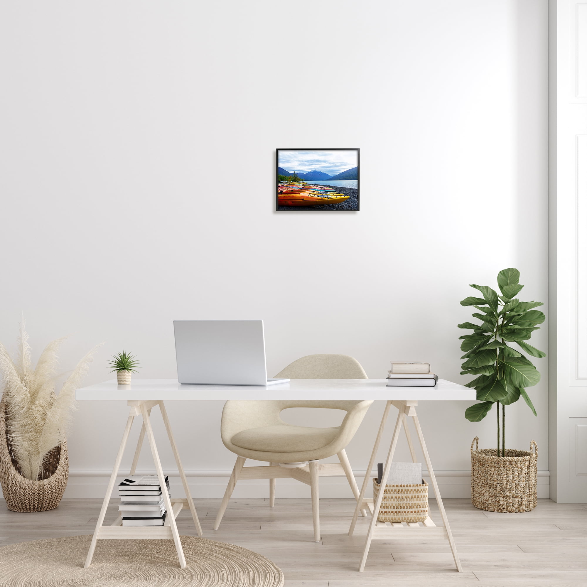 Stupell Industries Row of Kayaks Mountain Peak Lake Landscape Cabin Photography Black Framed Art Print Wall Art, 11 x 14, Design by Kali Wilson
