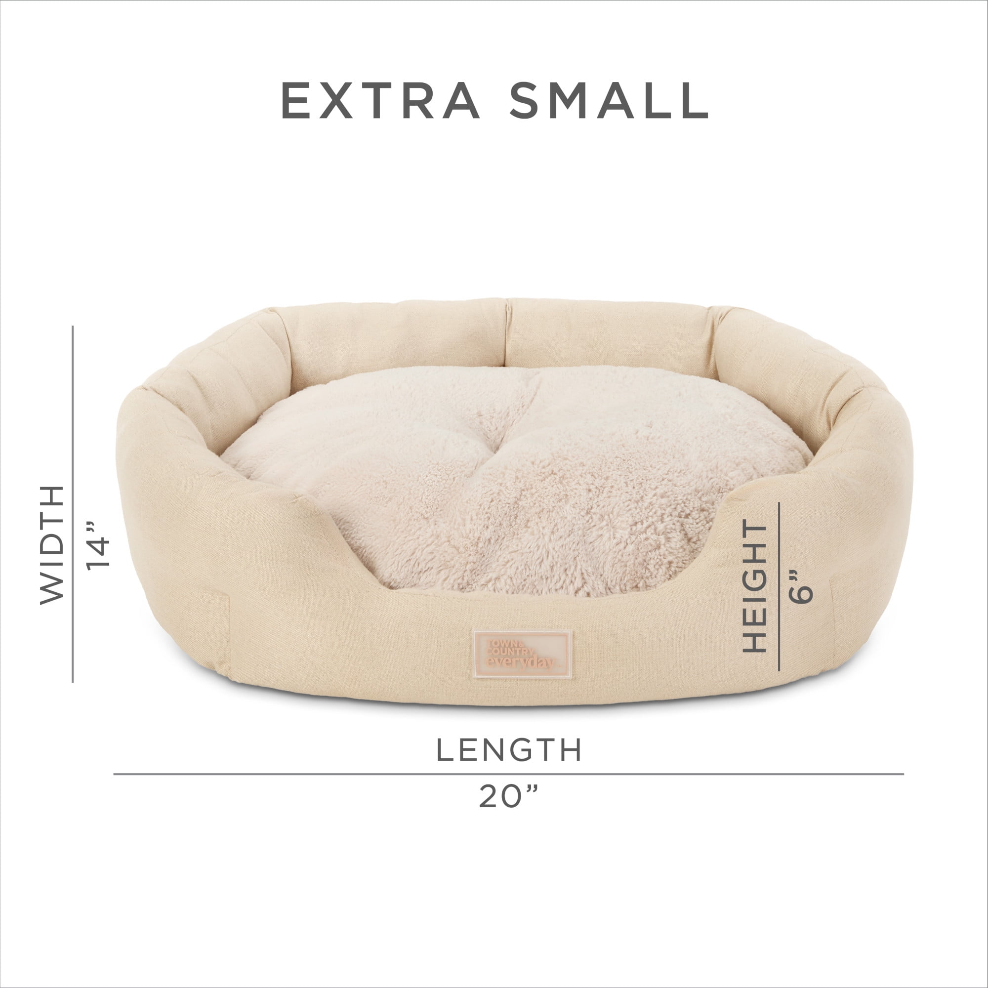 TOWN & COUNTRY EVERYDAY CuddleTown Faux Linen Comfy Cozy Cuddler Pet Bed, Supportive & Calming, Water Repellent, Non-Slip Bottom, Machine Washable Cover, Beige, XS 20"x14"x6"