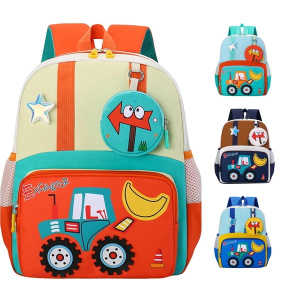 CUZIBR Kids Backpack Cartoon Print Lightweight Bookbag Padded Adjustable Straps Side Mesh Pocket For Preschool Boys Back To School Daily Outdoor Trip