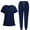 01-Dark Blue, variant on Black Scrubs Sets For Women ​Classic Solid Scrub Top & Pants Combo - Quick-Dry Tech, Elastic Waistband, Ideal for Healthcare Pros Brown L