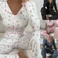 thumbnail image 6 of Elegant Women's Long Sleeve Bowknot Pajama Set Floral Print Ruffle Trim Crop Top and Pants Sleepwear Loungewear Outfit, 6 of 8