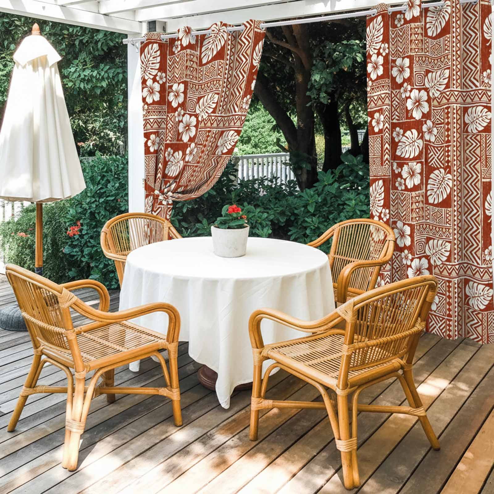 Tropical Blooms Outdoor Curtains for Patio, Summer Vintage Floral Brown Plaid Farmhouse Sunshade Privacy Drapes Grommet Waterproof Outside Curtains for Porch/Cabana/Balcony 54"x 108", 1 Panel