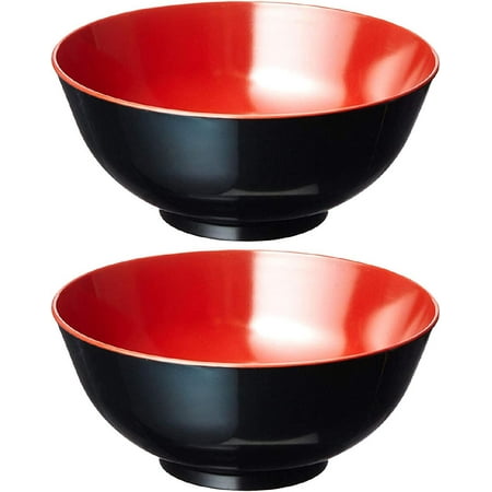 

2396 Japanese Style Plastic Black and Red Color Large Ramen Bowls for Udon Pho Noodles Soup Cereal Pasta 52 oz Pack of 2