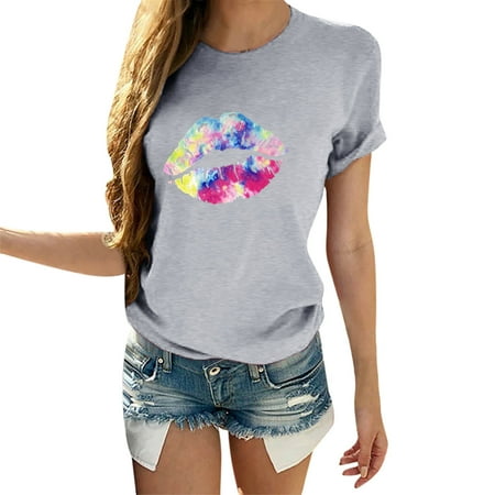 ZHOUCHANKIDS Valentine Print Day Tee Shirt Blouse Tops Sleeve Short T Women s T-Shirts Grey XXL