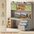 thumbnail image 3 of 55.1" Farmhouse Computer Desk with 3 Drawers and Storage Shelves, Home Office Desk with Hutch and LED Lights, 3 of 7
