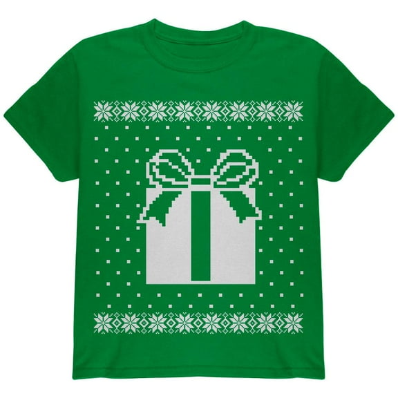Big Present Ugly Christmas Sweater Green Youth T-Shirt - Youth Medium