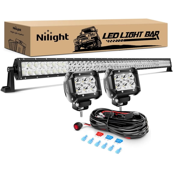 Nilight  52" Spot Flood Combo Led Light Bar 2PCS 4" 18W Spot LED Fog Lights With Off Road Wiring Harness 3 Leads