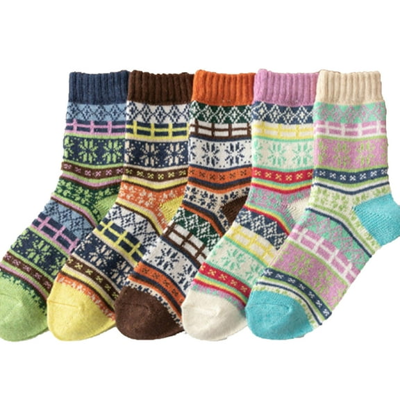 Betivan 5 Pack Merino Wool Socks Boot Hiking Color-Block Socks for Women Warm Winter Thick Thermal Cozy Work Soft Ladies Socks