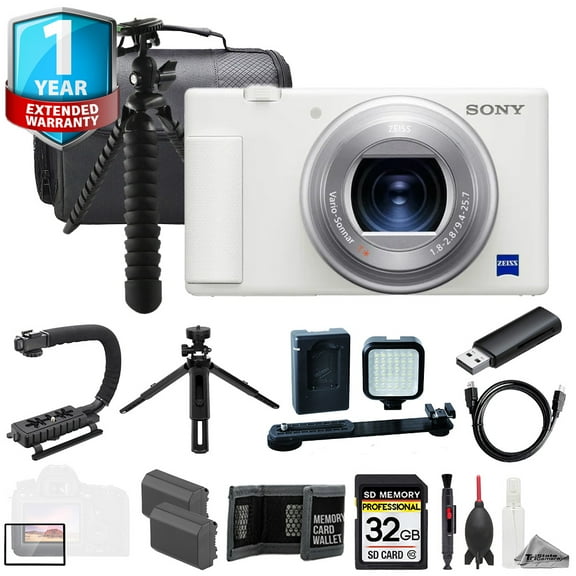 Sony ZV-1 II Digital Camera (White)    32GB   Ext Batt 1Yr Warranty-ULTIMATE Kit
