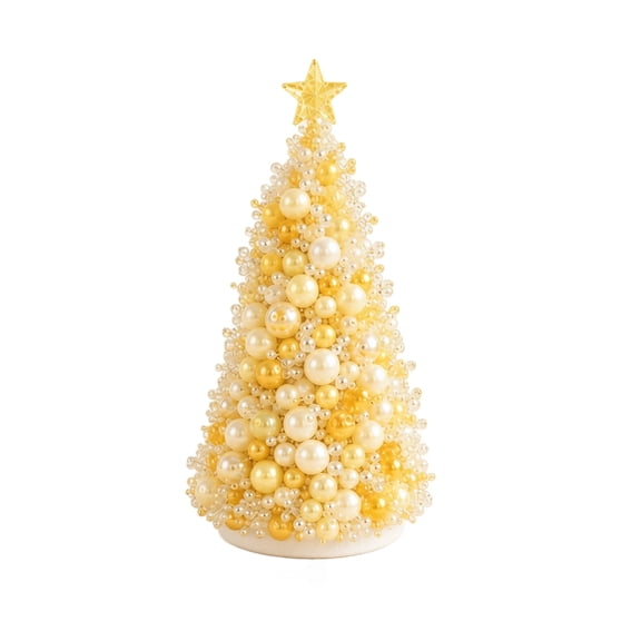 Diy Beaded Christmas Tree Kit with Gold and White Pearls, Tabletop Decoration Craft Set for Holiday Crafting