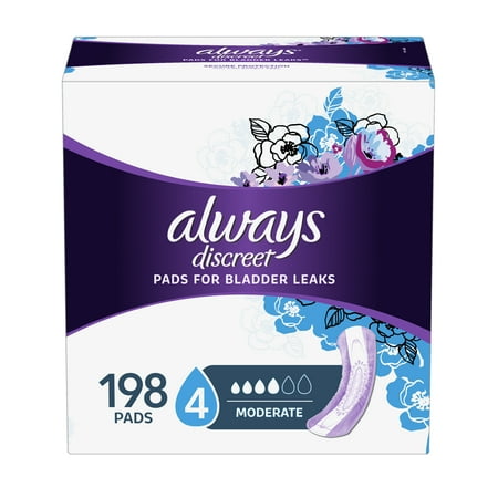 - Always Discreet Incontinence Pads for Women, Moderate Absorbency, 198 Count