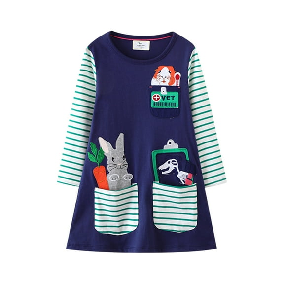 HomeGardon Girl Dress,Girl Dresses Size 1-8Years,Young Girls Cotton Dress Rompers Long-sleeved Dress Outerwear Outfits Dress Spring Children's Dresses Long-Sleeved Cute Dresses