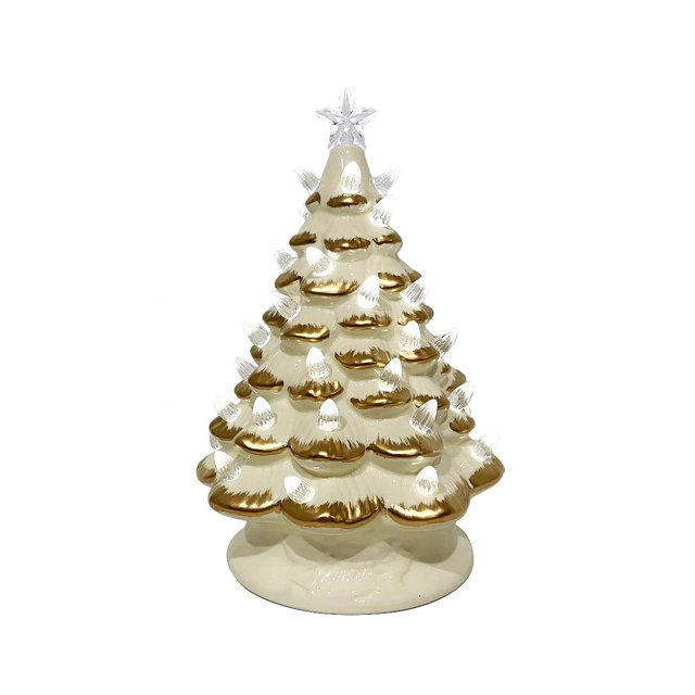 Árbol de Navidad de cerámica pintado a mano de 15 pulgadas con luces LED, decoración del hogar, fiesta de Navidad