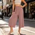 thumbnail image 6 of Womens Trendy High Waisted Wide Leg Capri Pants Flowy Elastic Waist Gaucho Trousers with Pockets Casual Lounge Vacation Pants Pink, 6 of 7