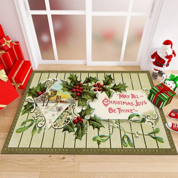 ‌Christmas Welcome Doormat - Coir & Vinyl,18" x 30",Holiday Holly & Mistletoe Design,Non-Slip Backing,Durable Outdoor/Indoor,Seasonal Entryway Decor,Gift Idea‌