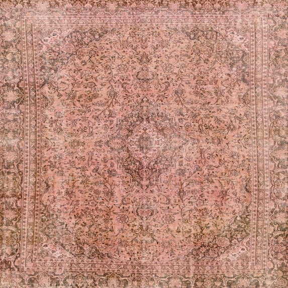 Ahgly Company Indoor Square Abstract Light Salmon Rose Pink Area Rugs, 7' Square