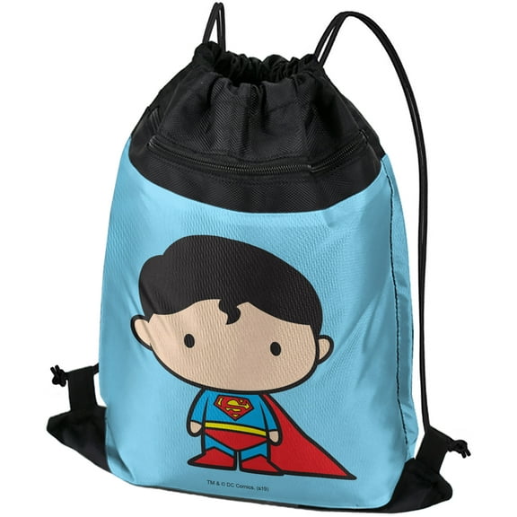 Superman Cute Chibi Character Drawstring Backpack Sports Bag Sackpack 17" x 13", Perfect for Gym, Yoga or Practice