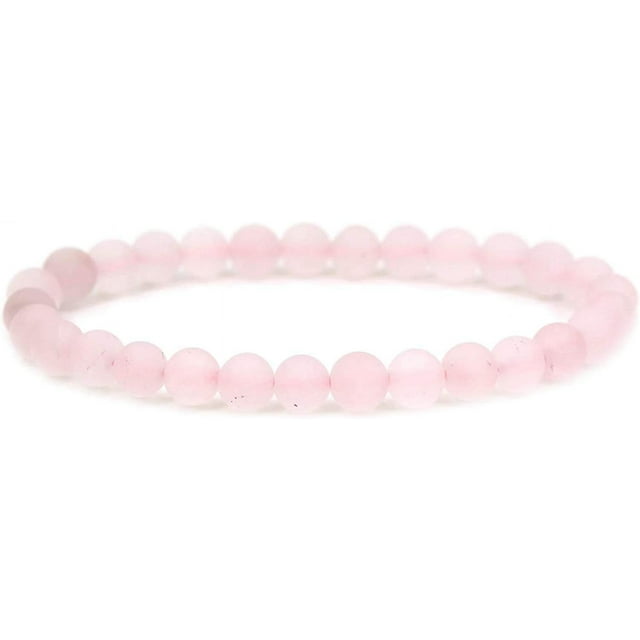 Bracelet Extensible Unisexe en Quartz Rose Mat Naturel avec Perles Rondes de 6 mm 7 Pouces