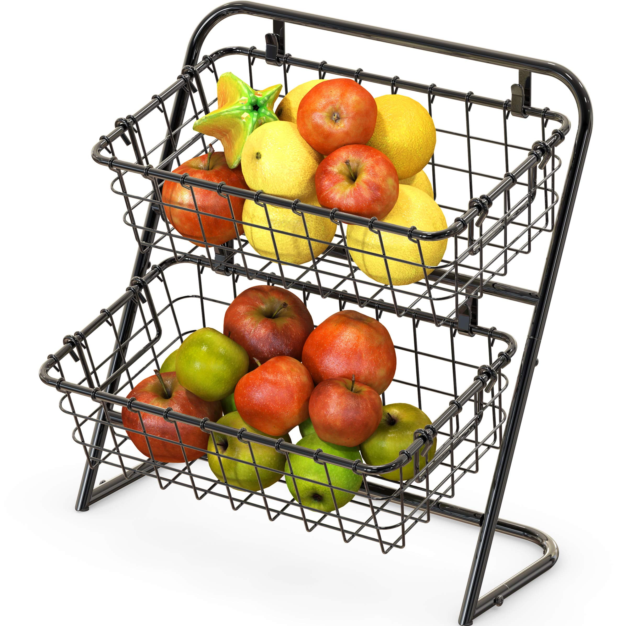 SimpleHouseware 2Tier Rigid Wire Market Basket Stand, Black