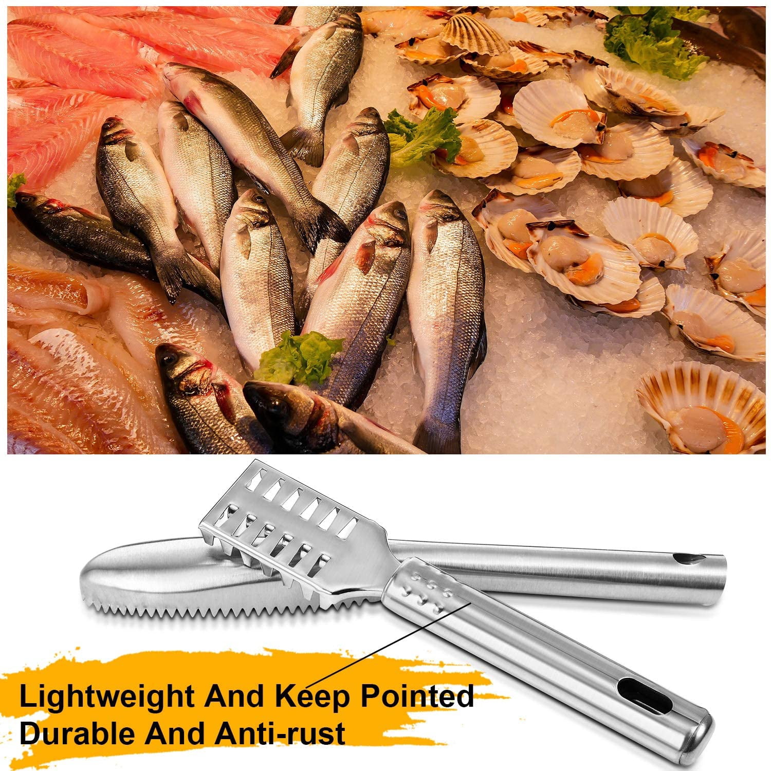 6 Pieces Fish Scaler Remover Brush Stainless Steel Sawtooth Scarper Remover with Handle Multi-functional Bottle Opener for Kitchen Tool Faster and Easier Fish Scales Skin Removing Peeling