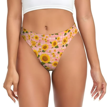 Sigee Plaid Sunflower for Women s G-String Panty  Low Rise  Soft Lace Perfect for Everyday Wear or Special Occasions-Large