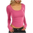 thumbnail image 3 of Jinhomg Womens Ribbed Knit Long Sleeve Crop Tops Basic Slim Fitted Shirts Fashion Clothes 2025 Going Out Y2k Tops Regalos para mamá Hot Pink M, 3 of 8