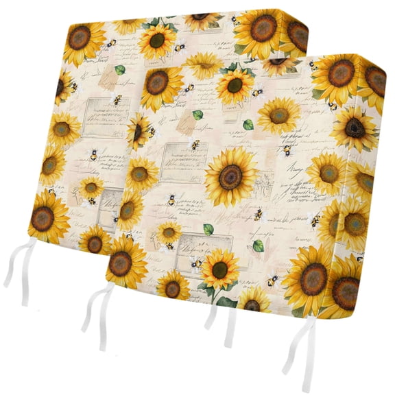 Outdoor Patio Cushion Covers 2 Pack Sunflowers Bee Chair Cushion Seat Pads with Ties & Zipper Waterproof Farmhouse BGreen Leaves Chair Slipcovers for Outdoor Furniture Couch Sofa 20x18 Inch