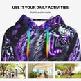 thumbnail image 4 of Balery Purple Plant White Tiger Pattern Womens Long Sleeve Hoodie, Pullover Hooded Sweatshirt, Kangaroo Pocket Hoodie with Eye-catching Drawstrings-Medium, 4 of 7