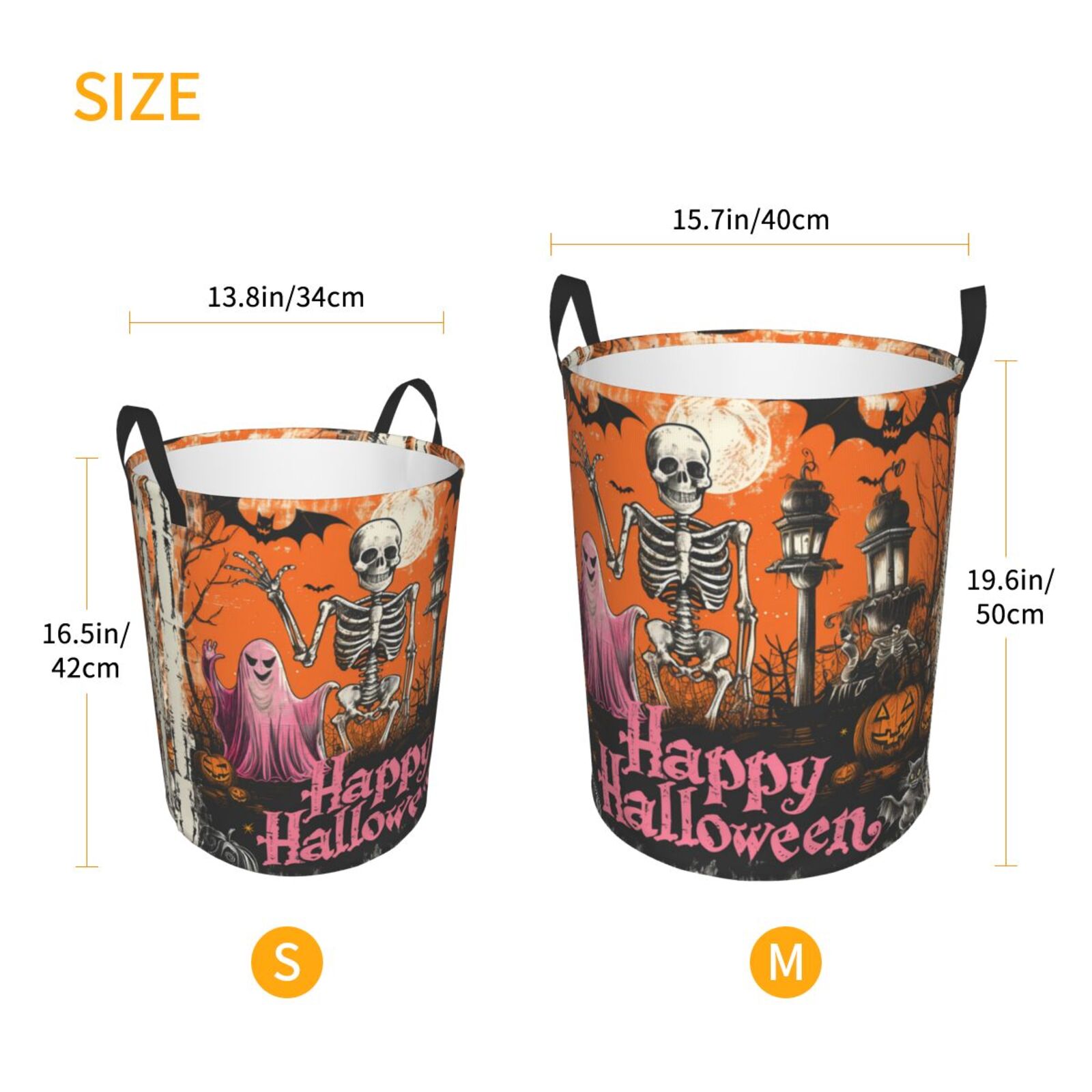 Large Laundry Basket with Handles - Halloween Happy Skull Pink Ghost Kids Baby Dirty Clothes Laundry Hamper for Bedroom Aesthetic