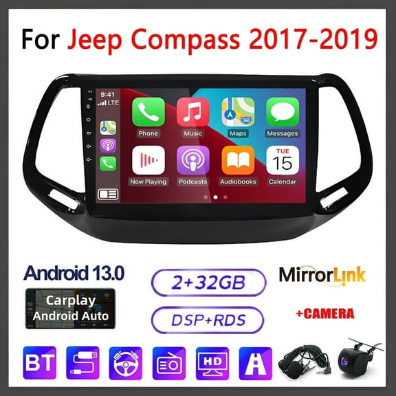 Guwzn Car Stereo Radio for Jeep Compass 2017-2019 10" Touchscreen 2 32G Vehicle GPS Navigation Wireless CarPlay Android Auto