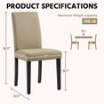 thumbnail image 3 of Yaheetech Modern Upholstered Dining Chairs with Solid Wood Legs, Set of 2, Khaki, 3 of 7