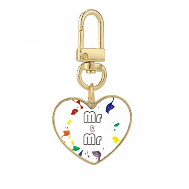 LGBT Rainbow Flag Mr & Mr Gold Heart Keychain Metal Keyring Holder