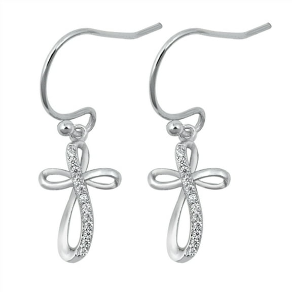 Sterling Silver Dangle Cross Endless Knot Studded Infinity Earrings Clear CZ Jewelry Female