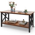 thumbnail image 4 of ANHXN Coffee Table for Living Room, Center Table with Round Corners, Storage Shelf, Farmhouse Style Small Coffee Table with Metal Frame,, 4 of 6