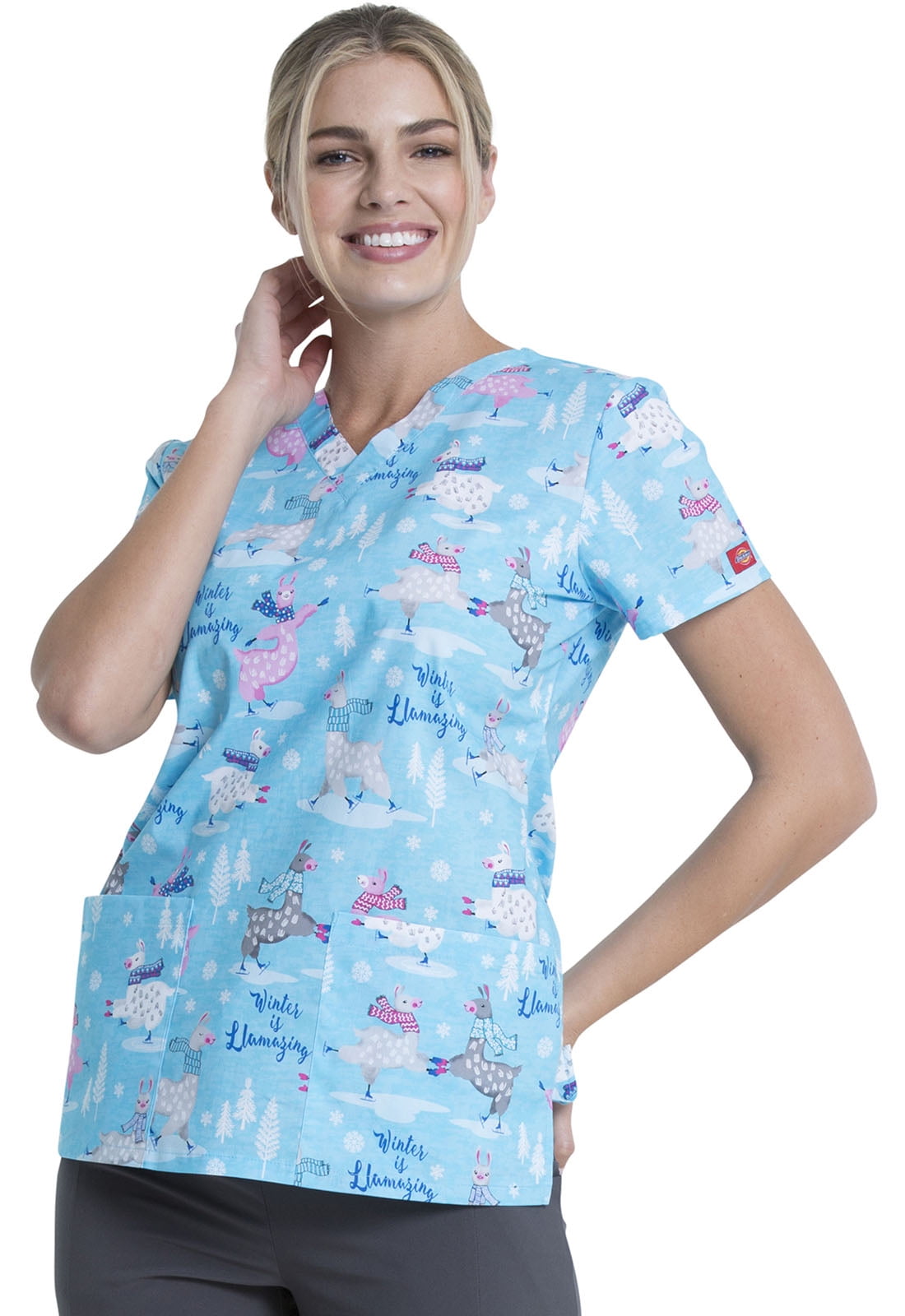 Download Dickies - Dickies EDS Scrubs Top for Women V-Neck DK704, XL, Winter Is Llamazing - Walmart.com ...