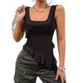 thumbnail image 2 of Women'S Y2K Going Out Crop Top Summer Sleeveless Asymmetrical Mesh Tank Top Fitted Party Tops Black L, 2 of 7