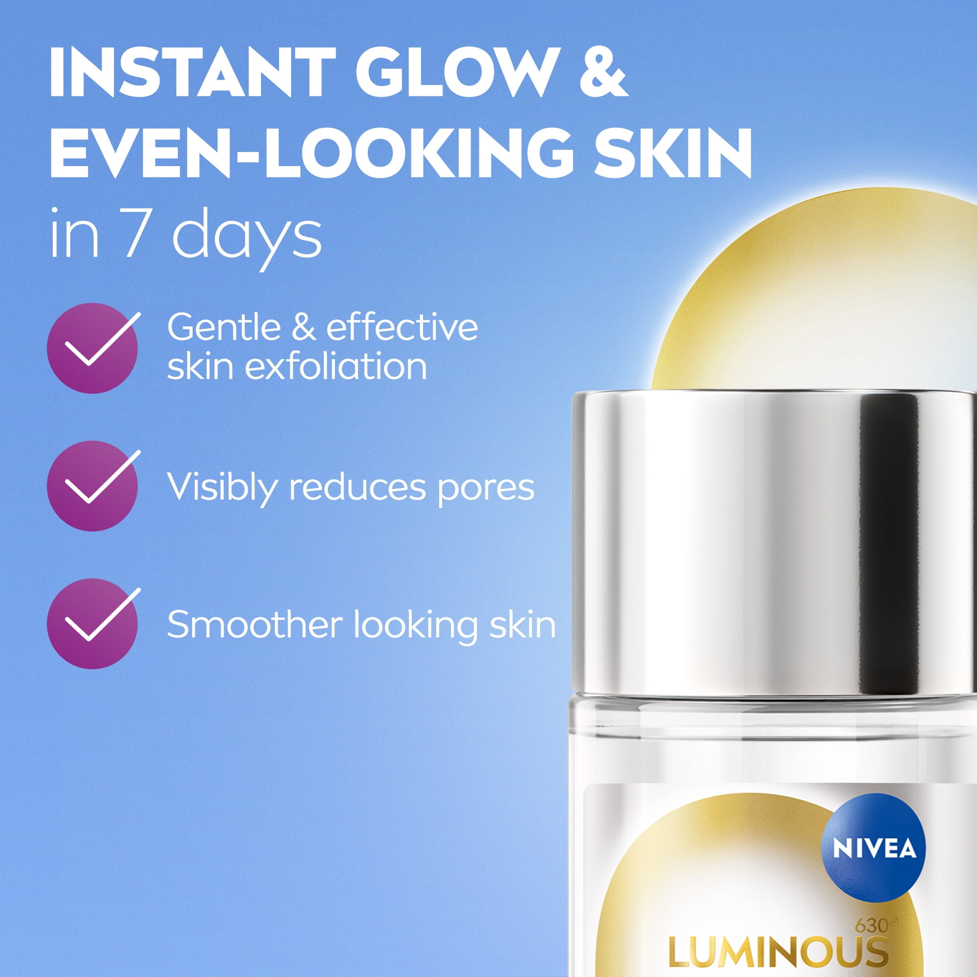 NIVEA LUMINOUS630 Raffineur Liquide Peau Radieuse, Exfoliant Liquide Quotidien, 100 mL
