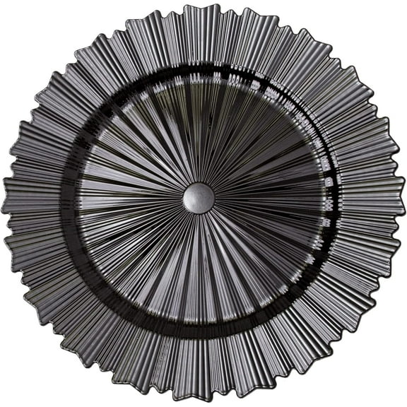 Simply Elegant Modern Plastic Charger Plate | Service Plate for Parties, Dinner, Weddings, Quinceaneras and Events | 13 inch Diameter | Black- Gloss Finish | Set of 12