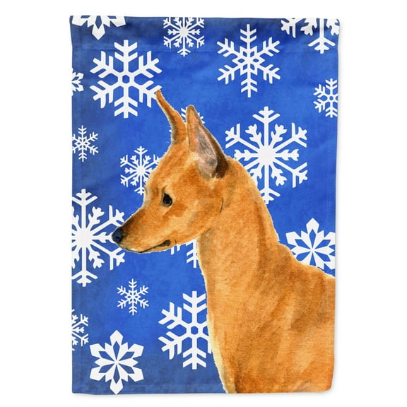 Carolines Treasures SS4604-FLAG-PARENT Min Pin Winter Snowflakes Holiday Flag  multicolor