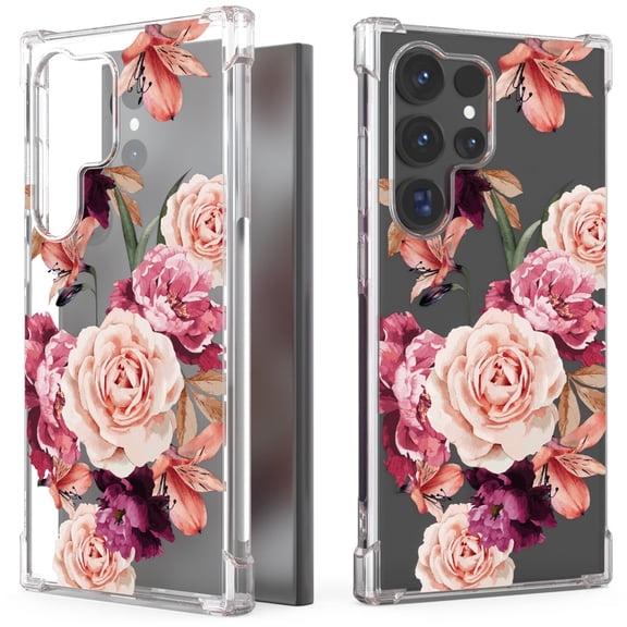 CoverON Phone Design For Samsung Galaxy S24 Ultra Case, Clear Flexible Soft Rubber Slim TPU Cover, Peony Flower