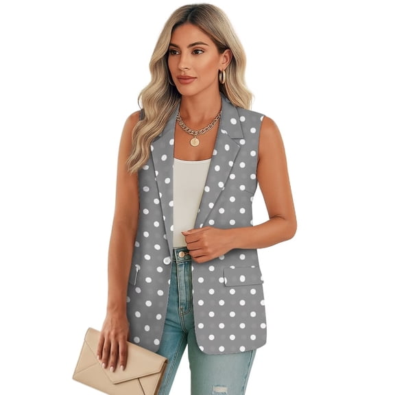 Uorisanigo Polka Dots Women's Suit Vest with Pockets Size S Open Front Sleeveless Womens Waistcoat Vest Lightweight V Neck Waistcoat Vests Casual