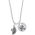 thumbnail image 1 of Delight Jewelry Silvertone Fan with AB Crystal Silvertone Script Initial Disc - R - Charm Necklace, 20"+3", 1 of 4