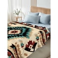 thumbnail image 4 of Boho Brown Teal Red Queen Size Flat Sheet, Wrinkleproof & Fadeproof Cooling Flat Bed Sheet Only, Southwestern Geometric Abstract Retro Breathable Soft Bedding Top Sheets 90 x 102 Inches, 4 of 8