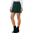 thumbnail image 4 of INSPIRE CHIC Women's Skirt Corduroy High Waist Button Decor A Line Mini Skirt M Dark Green, 4 of 6