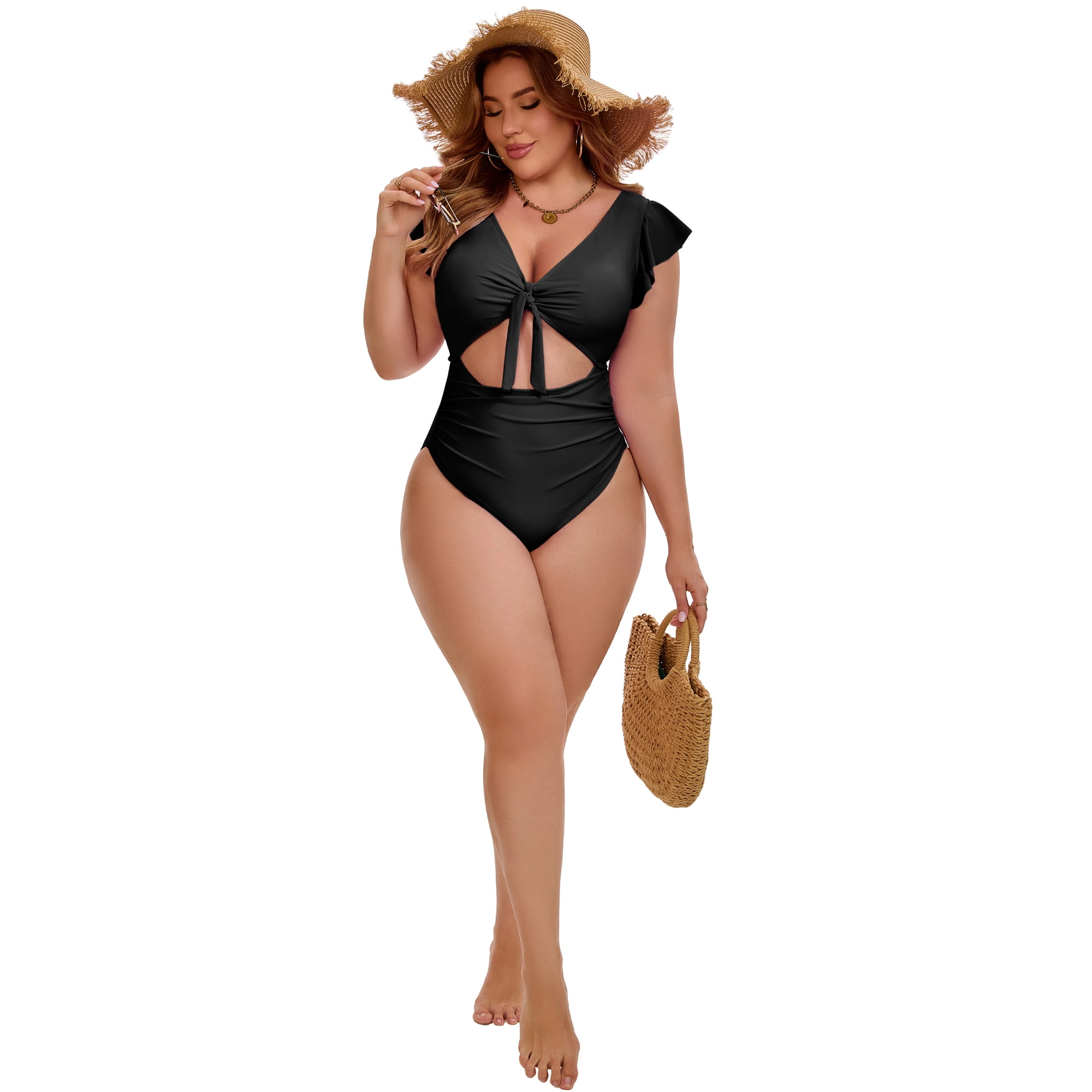 DARING DIVA Women's Plus 1 Piece Bikini Bathing Cut Out Suit L Black