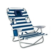 Ostrich On-Your-Back Outdoor Lounge 5 Position Recline Beach Chair, Striped Blue