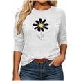 thumbnail image 2 of Dolkfu Crew Neck Women Clothing White Pull-on 3/4 Sleeve Minimalist T-Shirts Floral Casual Printed Tops White,M, 2 of 6